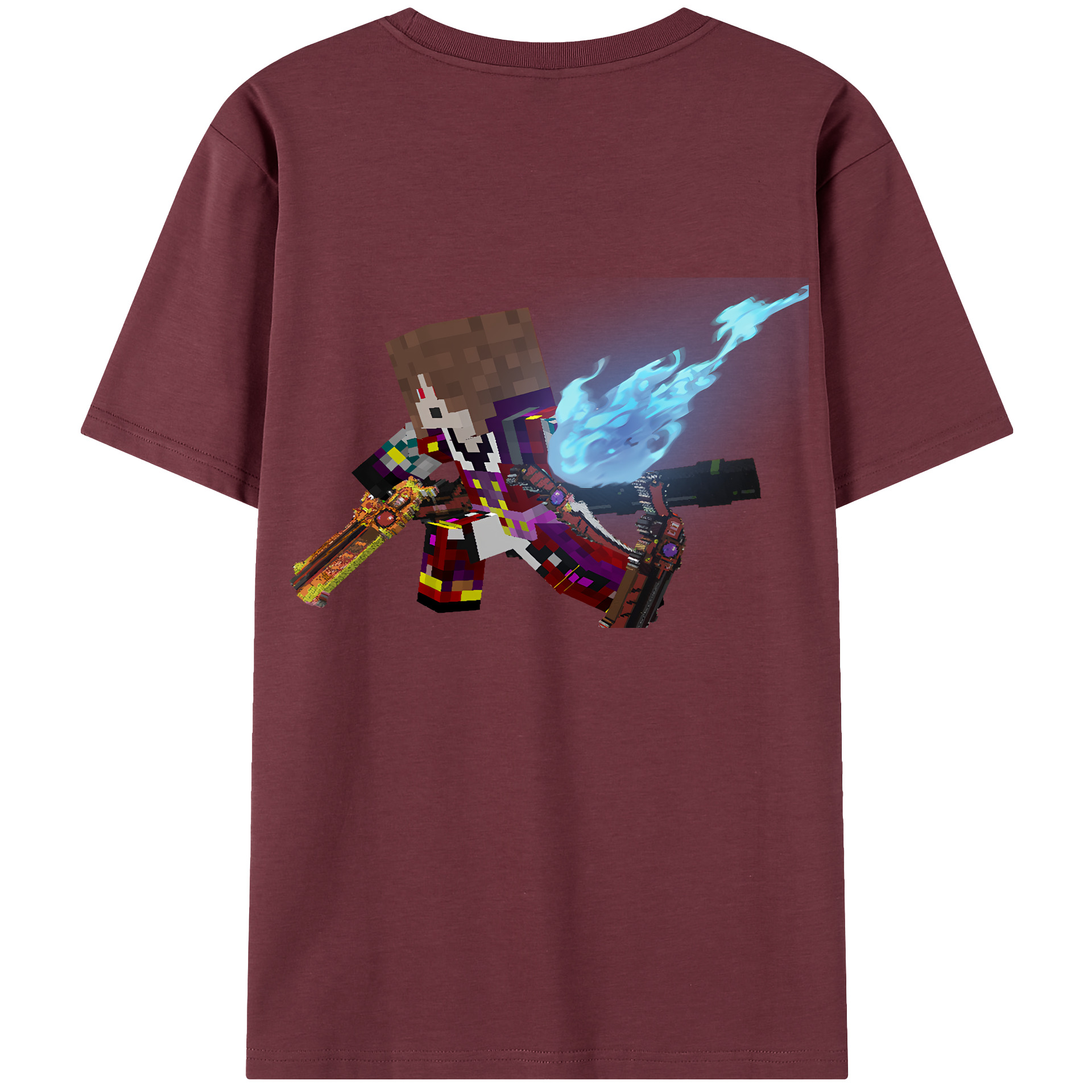 （画像用） マインクラフト ブロックの世界 Minecraft MC Block world 綿100％半袖Tシャツ（背面プリント）
